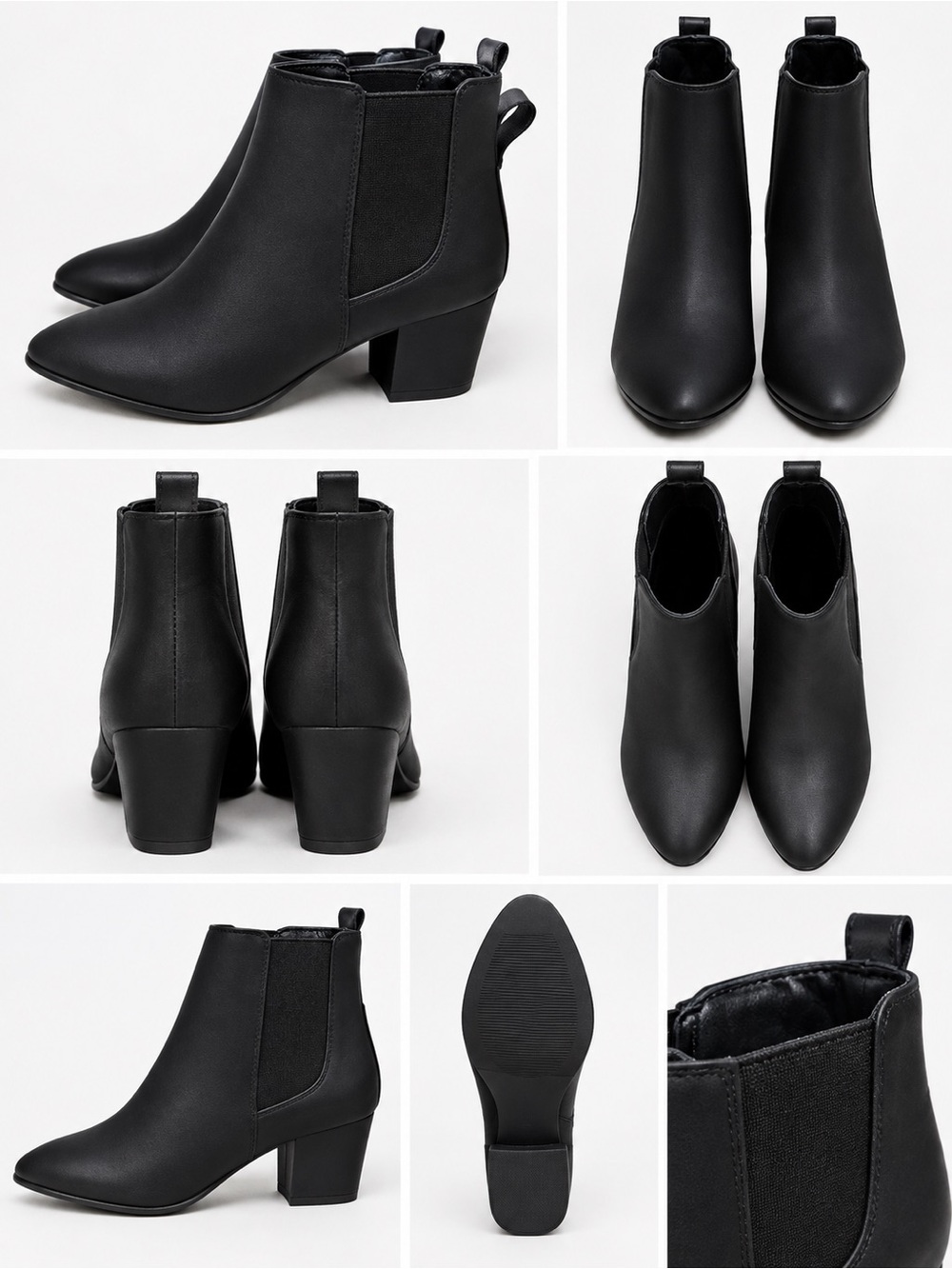 Women's Black Chelsea Block Heel Ankle Boots